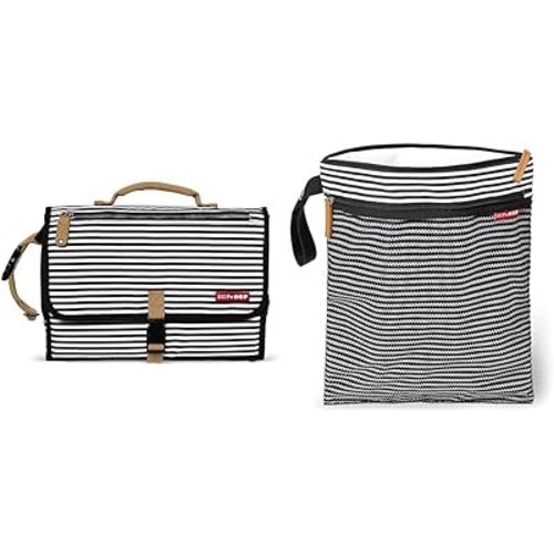 Skip Hop Portable Baby Changing Pad Pronto Black & White Stripe and Wet Dry Bag Grab & Go Black & White Stripe