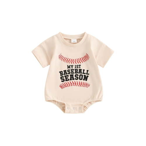 Mevireiy My First Baseball Season Bubble Romper Letter Print Short Sleeve One Piece Bodysuit