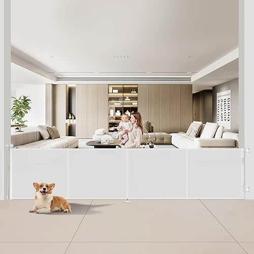 Upgrade 200 inch Retractable Baby Gates Extra Wide with Reinforced Strip Design to Prevent Crawling Through, 200" Retractable Dog Gate, 42" Tall, Retractable Gate for Indoor/Outdoor