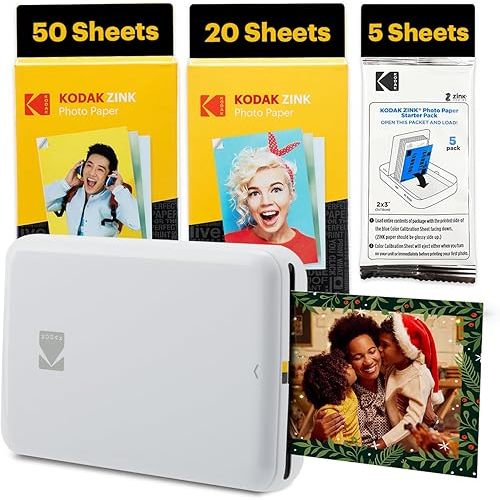 KODAK Step Instant Smartphone Photo Printer - 75 Sheets Bundle - Portable Mini Color Wireless Mobile Printer - Zink 2x3” Sticky-Back Photos - Bluetooth Compatible with Smart Devices - Fun App -White