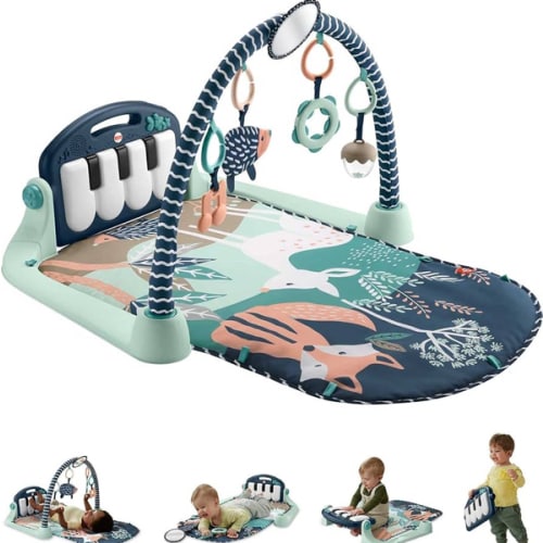 Fisher-Price Baby Playmat Kick & Play Piano Gym with Musical and Sensory Toys for Newborn to Toddler, Navy Fawn