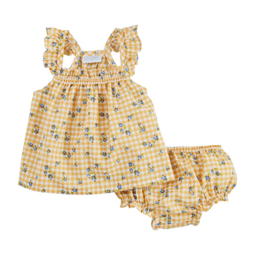 Yellow Gingham Pinafore Set | Mud Pie