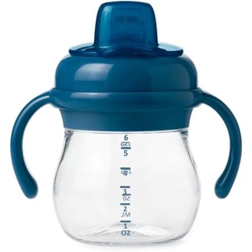 OXO Tot Transitions Soft Spout Sippy Cup with Removable Handles, Navy, 6 Ounce