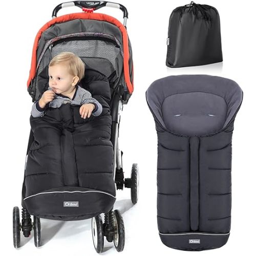 Orzbow Universal Footmuff for Stroller, Winter Warm Baby Stroller Bunting Bag, Waterproof Windproof Warm Polar Fleece Lined for Toddler Stroller Sleeping Bag, Black