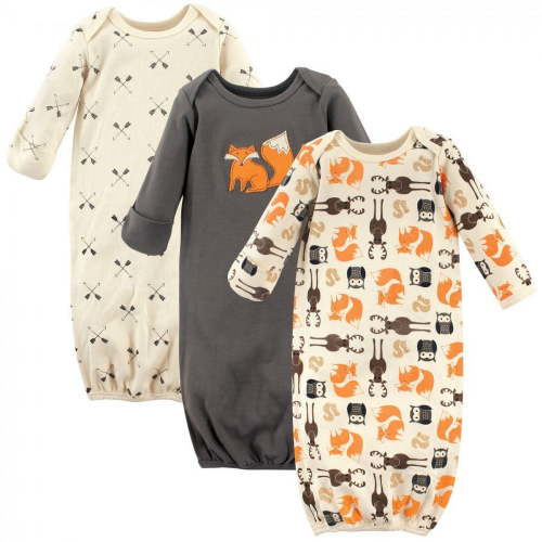 Hudson Baby Boy's Cotton Long-Sleeve Sleep Sack Newborn Sleeper Gowns, 3pk, Forest, 0-6 Months