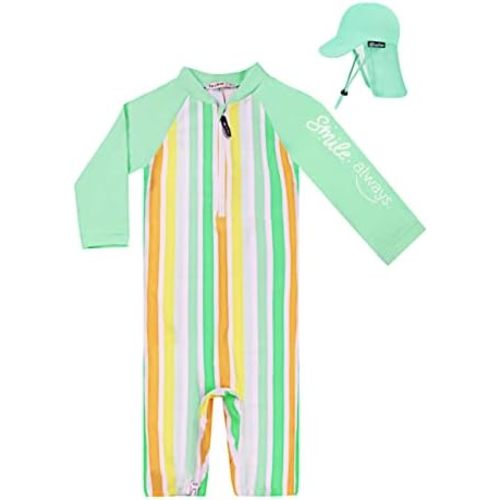 weVSwe Newborn Baby Boy Swimsuit Toddler Rash Guard Long Sleeve UPF 50+ Sun Protection Swimwear with Sun Hat Set
