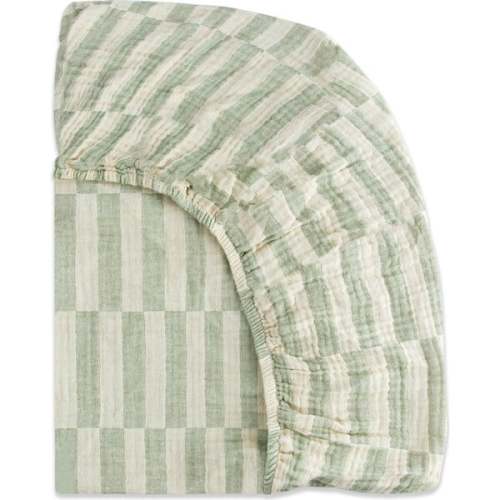 GOTS Certified Organic Muslin Cotton Mini Crib Sheet, Moss Stripe - Babyletto | Maisonette
