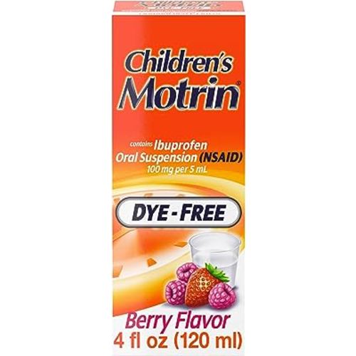 Motrin Children's Oral Suspension 100mg Ibuprofen Medicine, NSAID Fever Reducer & Pain Reliever for Minor Aches & Pains Due to Cold & Flu, Dye Free, Alcohol-Free, Berry Flavored, 4 fl. oz