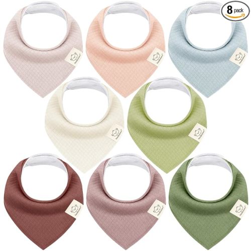 KeaBabies 8pk Organic Baby Bandana Bibs for Drooling Teething (Moor/Quin) | Super Absorbent, Triangle Baby Drool Bibs for Girls, Boys, 100% Cotton, Extra Soft for Newborn, Infant 0-36 Months