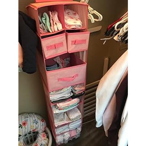 mDesign Fabric Hanging Organizer - Over Closet Rod Storage - 7 Shelves/3 Removable Drawers for Baby Nursery Bedroom Organization, Hold Clothes, Linens, Toys, Accessories, Jane Collection, Cream/White - Pack of 1