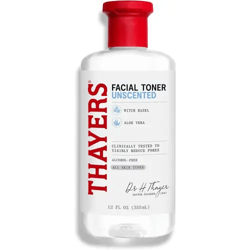 THAYERS Alcohol-Free, Hydrating, Unscented Witch Hazel Facial Toner with Aloe Vera Formula, Vegan, Dermatologist Tested and Recommended, 12 Oz (Packaging May Vary)