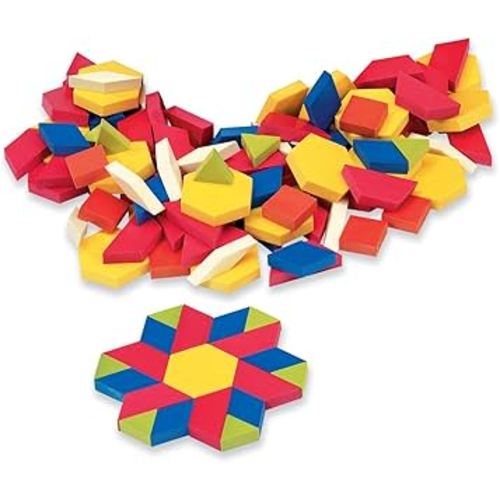 hand2mind Plastic Pattern Blocks, Geometric Shapes for Kids, Pattern Play, Toddler Pattern Blocks, Learning Shapes for Kindergarten, 3D Shapes Manipulatives, Sorting Math Blocks (Set of 250)