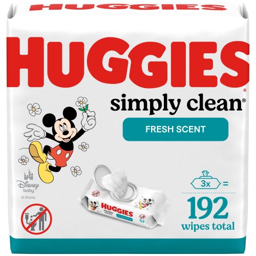 Huggies Simply Clean Fresh Scent Baby Wipes, 3 Flip-Top Packs (192 Wipes total)