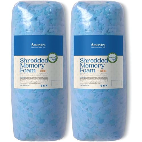 Amorstra Bean Bag Filler Shredded Memory Foam Filling 10 Pounds, Pillow Stuffing Bean Bag Refill Material for Pouf Ottoman Couch Cushion Dog Bed Stuffed Animals and Art Crafts - Blue - 5lbs×2