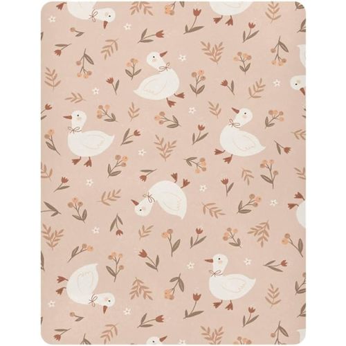 Crib Sheet for Boys Girls, Cute Goose Flowers Fitted Crib Sheet Super Soft Breathable for Playard Mattress, Nursery Sheet, 27x39 in