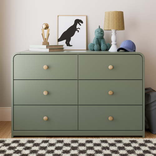 Storkcraft Santos 6 Drawer Nursery Double Dresser, Olive