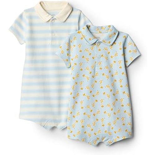 Amazon Essentials x Sofia Grainge Baby Boys' Short Sleeve Romper, Pack of 2