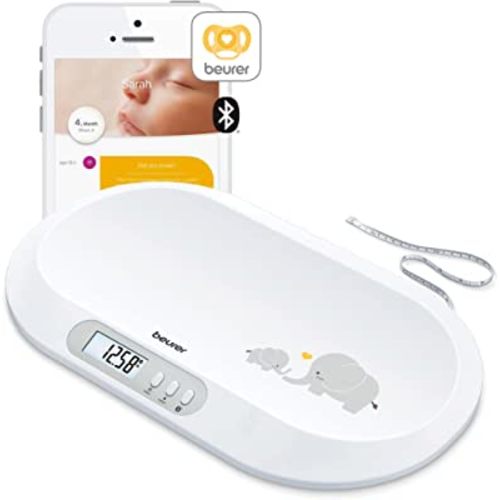 Beurer BY90 Baby Scale, Pet Scale, Digital, with Measuring Tape, tracking weight with App | For: Infant, Newborn, Toddler /Puppy, Cat - Animals | LCD Display, weighs Lbs/Kg/Oz Highly accurate