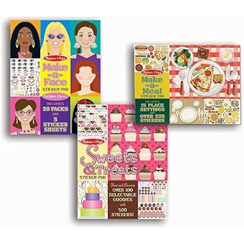 Melissa & Doug Sticker Pads 3-Pack - Sweets and Treats, Make-a-Face Fashion, and Make-a-Meal - FSC Certified
