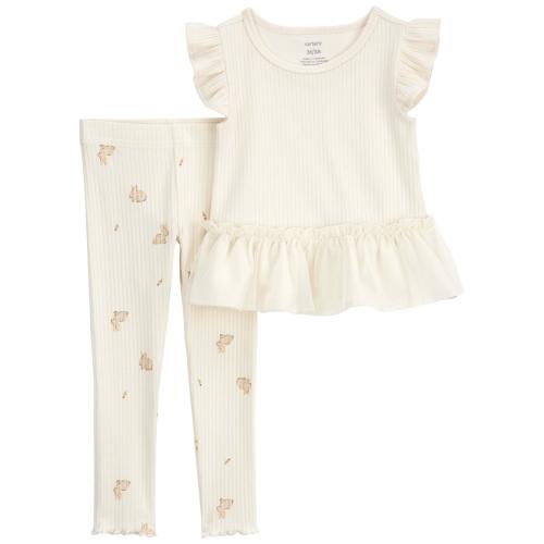 Baby 2-Piece Ribbed Top and Leggings Set - 12M - Style,Cream