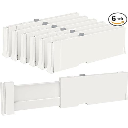 Vtopmart Drawer Dividers for Clothes 6 Pack, Adjustable 4" High Expandable from 11.6"-17" Dresser Drawer Organizer, Plastic Drawers Separators for Dresser, Baby Clothes, Kitchen and Office Storage