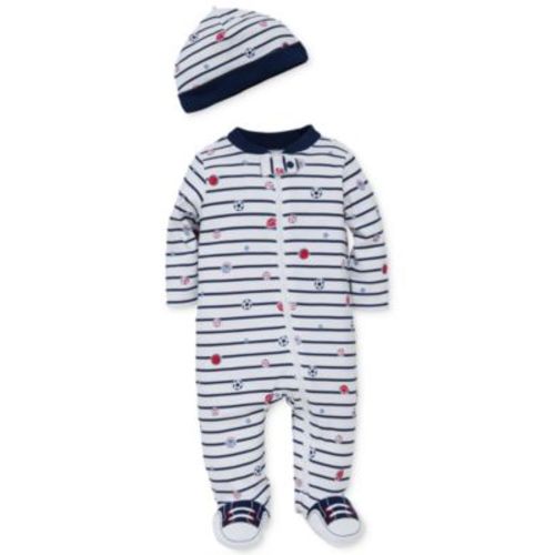 Baby Boys Sports Footed Coverall and Hat, 2 Piece Set