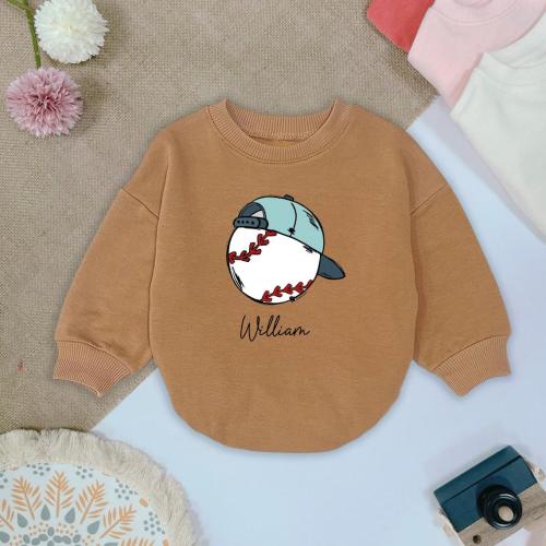 Personalized Boy Baseball Coquette Bubble Romper, Boy Baseball Baby Romper Sweatshirt, Baseball Sport Baby Outfit, Minimalist Baby Clothes