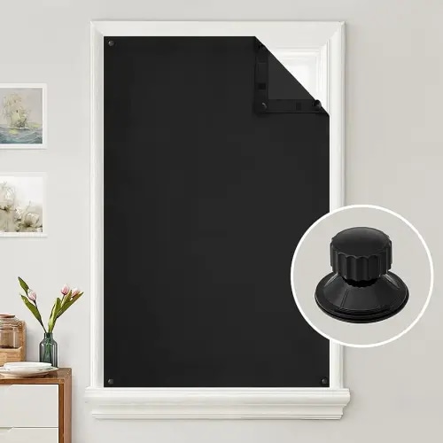 HOMEIDEAS 100% Portable Blackout Curtains for Baby Travel Blackout Curtains with Suction Cups Blackout Shades for Windows Temporary and Removable Window Cover Blackout Blinds for Nursery Kids Bedroom