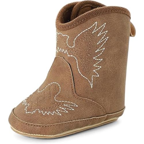 MK MATT KEELY Leather Western Boots Cowboy Bootie Soft Sole Non-Slip Crib Shoes for Baby Infant Toddler Girls Boys Newborn