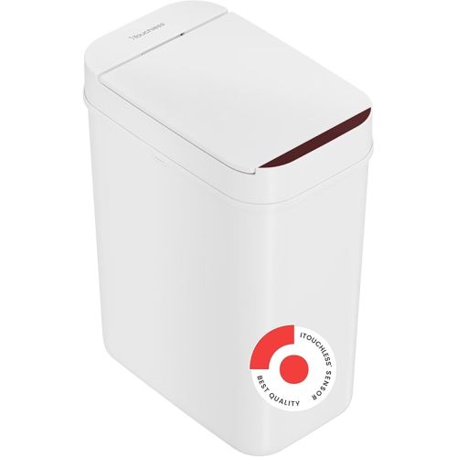 iTouchless 3 Gallon Sensor Bathroom Trash Can, 10 Liter Slim Touchless Automatic Small Garbage Bin with Lid, Narrow Smart Motion Control Commercial Waste Basket for Bedroom, Office, White