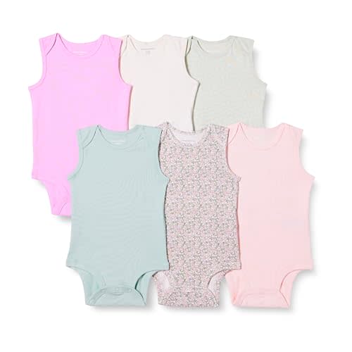 Amazon Essentials Unisex Babies' Sleeveless Bodysuits, Pack of 6