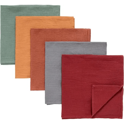 Muslin Receiving Blankets, Neutral Burp Cloths Swaddle Blanket for Newborn Boys and Girls, 5 Pack Breathable and Skin-Friendly Swaddle Wrap for Infant Baby (Fresh Colors)