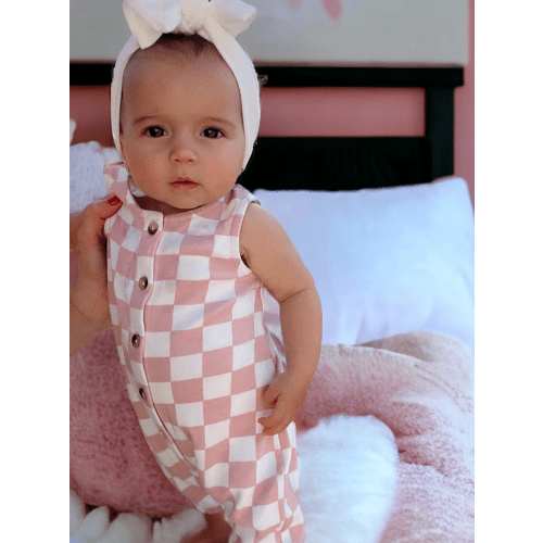 Strawberry Shortcake Checkerboard / Organic Bay Jumpsuit | 12-18M