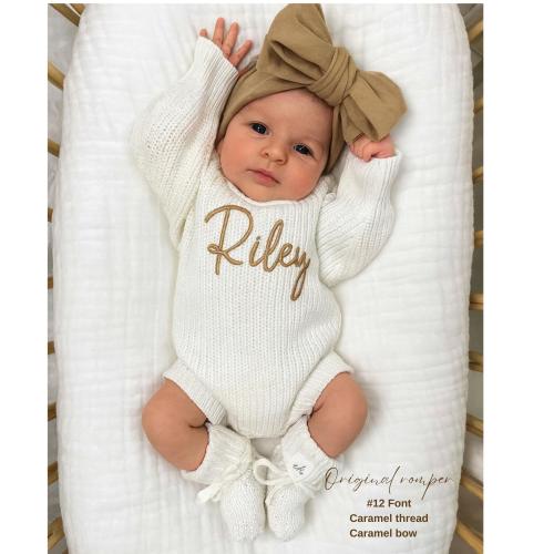 Keepsake Embroidered Knit Sweater Romper, Personalized Newborn Name Chunky Sweater Romper Baby Infant, Embroidered Newborn Oversized Sweater