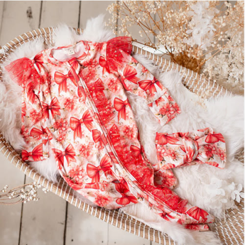 Before & Ever Newborn Double Zip Onesie - Red Bow Baby Girl Clothes for Newborn - Red/White