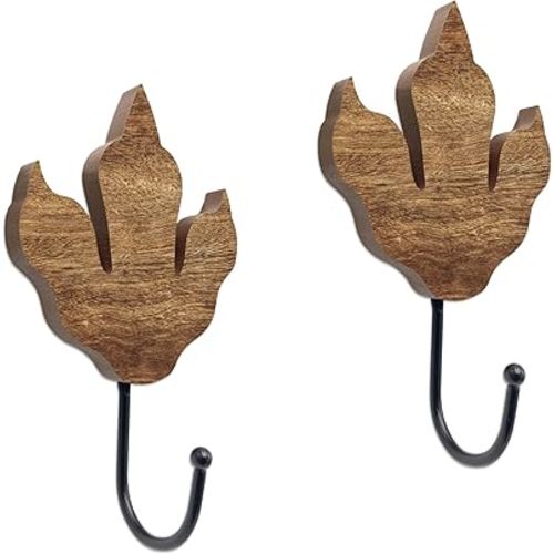 2PCS Dinosaur Decor Wall Hooks - Wooden Dinosaur Themed Coat Hooks