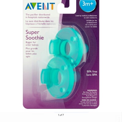 Philips Avent Super Soothie Pacifier, 3+ Months - 2 CountsPhilips Avent Super Soothie Pacifier, 3+ Months - 2 Counts - Blue - Pink