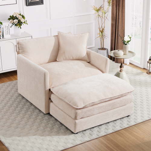 Muumblus Oversized Lounge Chair with Ottoman, Cloud Accent Armchair for Living Room, Beige Chenille
