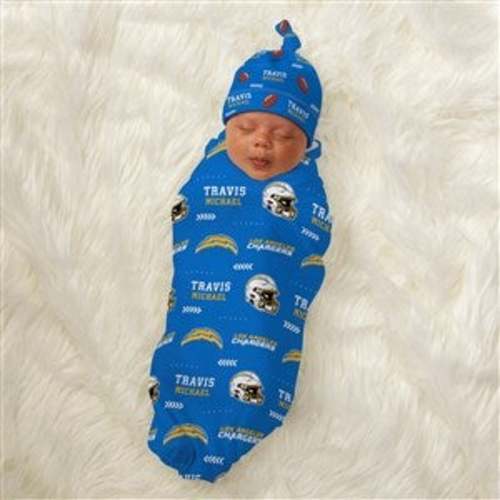 Los Angeles Chargers Personalized NFL Baby Hat & Receiving Blanket Set