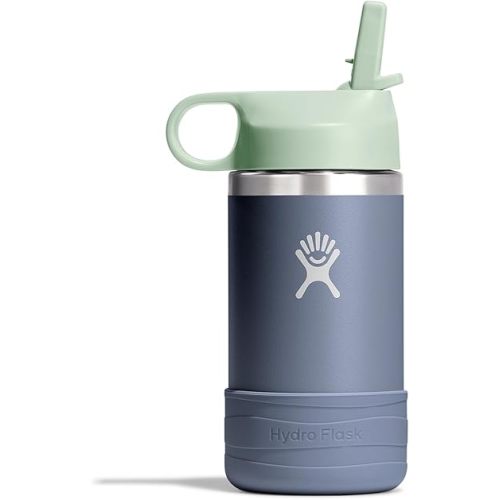 HYDRO FLASK Kids Water Bottle Jr. Stainless Steel Insulated With Straw Cap for Water, Milk, Juice, School, Camp, Sport, Play and Lunch, Easy to Clean, Leak-Resistant