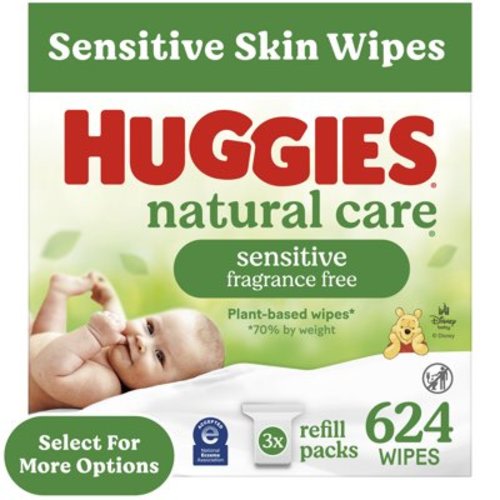 Huggies Natural Care Sensitive Baby Wipes, Hypoallergenic, Dermatologist Tested, 3 Refills, 624 Ct