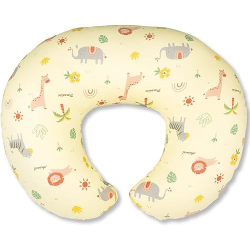 Nursing Pillow, Breastfeeding Pillows with Standard Size Removable Cover, Breast Feeding Pillow with Breathable Filling, Ergonomic Nursing Essentials for Bottle and Breastfeeding- Animal Yellow