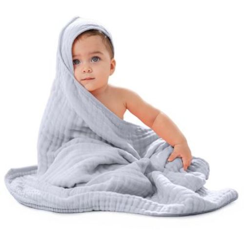 Baby Hooded Muslin Cotton Towel for Kids by Comfy Cubs, Sand, 1 Pack