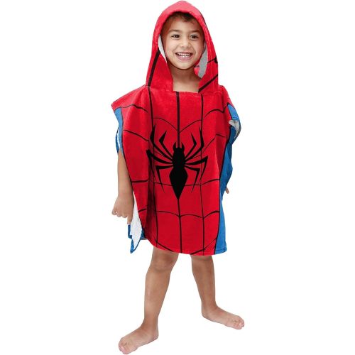 Jay Franco Marvel Super Hero Adventures Spidey Kids Bath/Pool/Beach Hooded Poncho Featuring Spiderman - Super Soft & Absorbent Cotton Towel, Measures 22 x 22 Inches (Official Marvel Product)