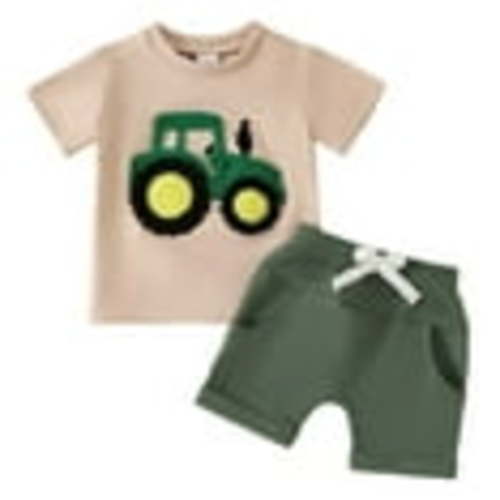 HCNTES Baby Boy's 2 Piece Outfit Short Sleeve Tee with Striped Design and Elastic Shorts,6-12 Months