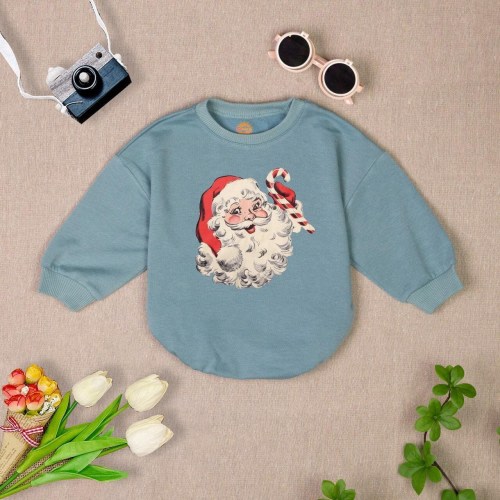 Vintage Santa Romper Sweatshirt, Newborn Outfit, Cute Christmas Baby Shirt, Holiday Infant Clothes, Winter Baby Gift, Retro Christmas Romper