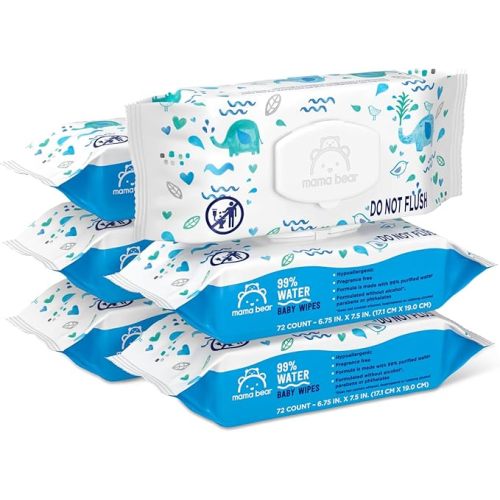 Amazon Brand - Mama Bear 99% Water Baby Wipes, Hypoallergenic, Fragrance Free,72 Count (Pack of 6)