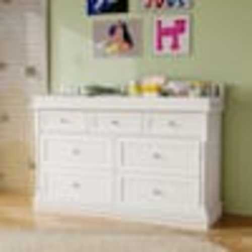 FUFU&GAGA White Wood Changing Table with 7-Drawers, Guardrail Top, Anti-Tip Safety Feature ZN-KF330164-01