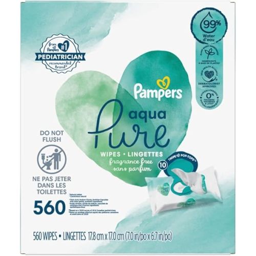 Pampers Aqua Pure Sensitive Baby Wipes 10X Pop-Top 560 Count