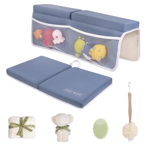 Baby Bath Kneeler and Elbow Rest Pad Set, Kneeling Pad for Bathing Baby and Elbow Pad with Bath Brush and Hand Towel, Bathtub Kneeler and Elbow Rest Set with Organizer
